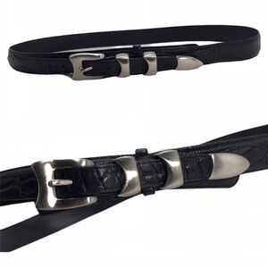 Vintage Black Snake Leather Western Belt with Silver Hardware Sz 36